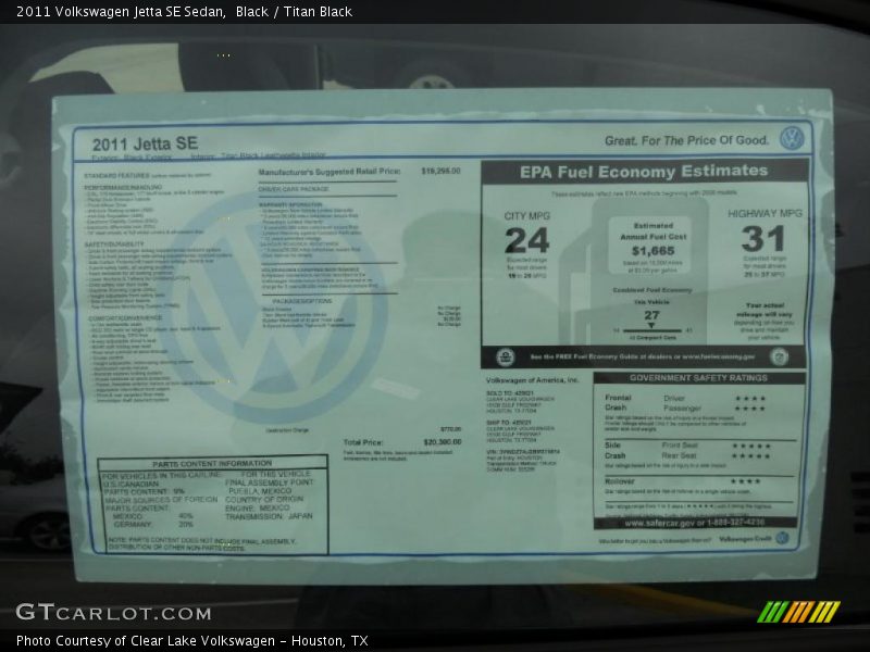 Black / Titan Black 2011 Volkswagen Jetta SE Sedan