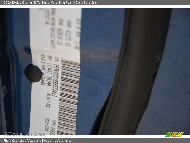 Deep Water Blue Pearl / Dark Slate Gray 2009 Dodge Charger SXT