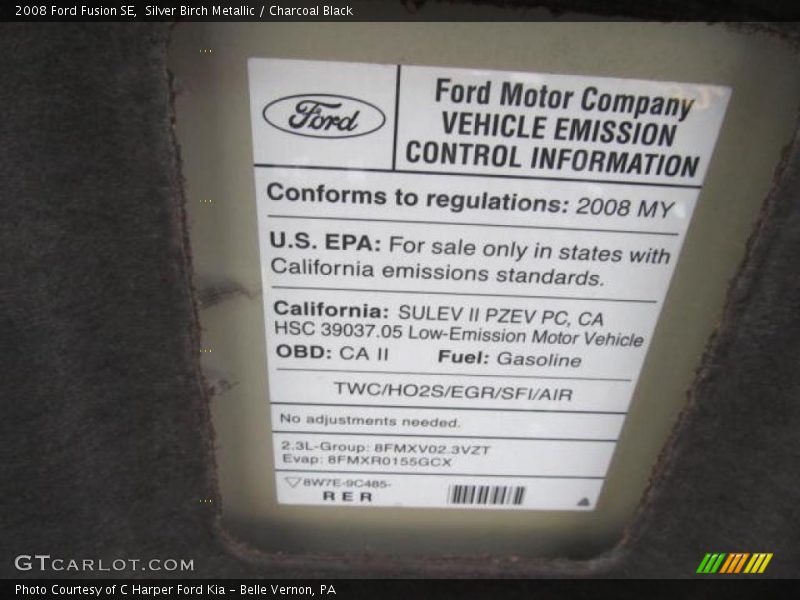 Silver Birch Metallic / Charcoal Black 2008 Ford Fusion SE