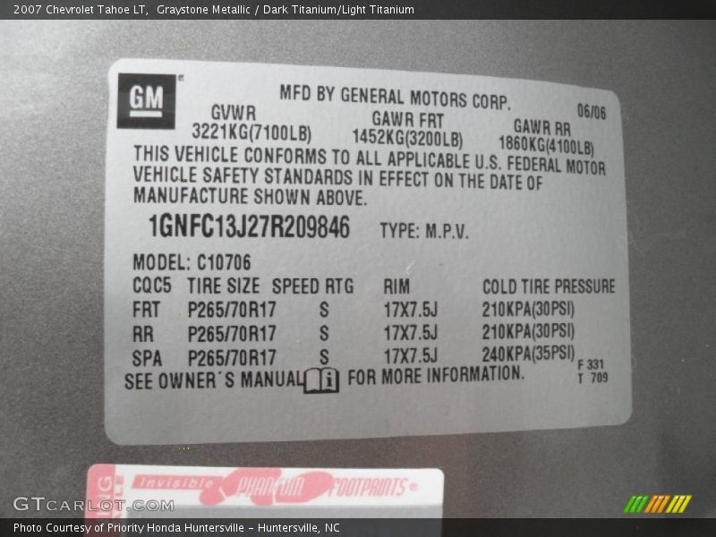 Graystone Metallic / Dark Titanium/Light Titanium 2007 Chevrolet Tahoe LT