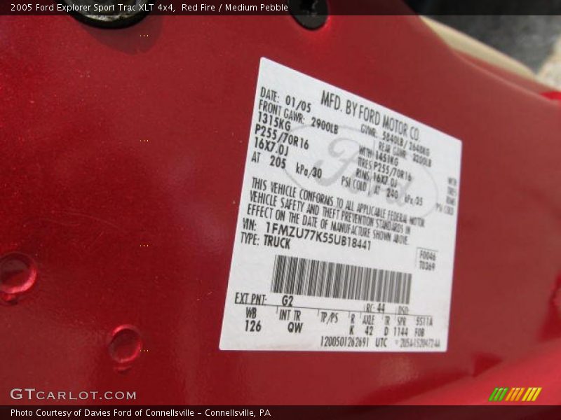 Red Fire / Medium Pebble 2005 Ford Explorer Sport Trac XLT 4x4