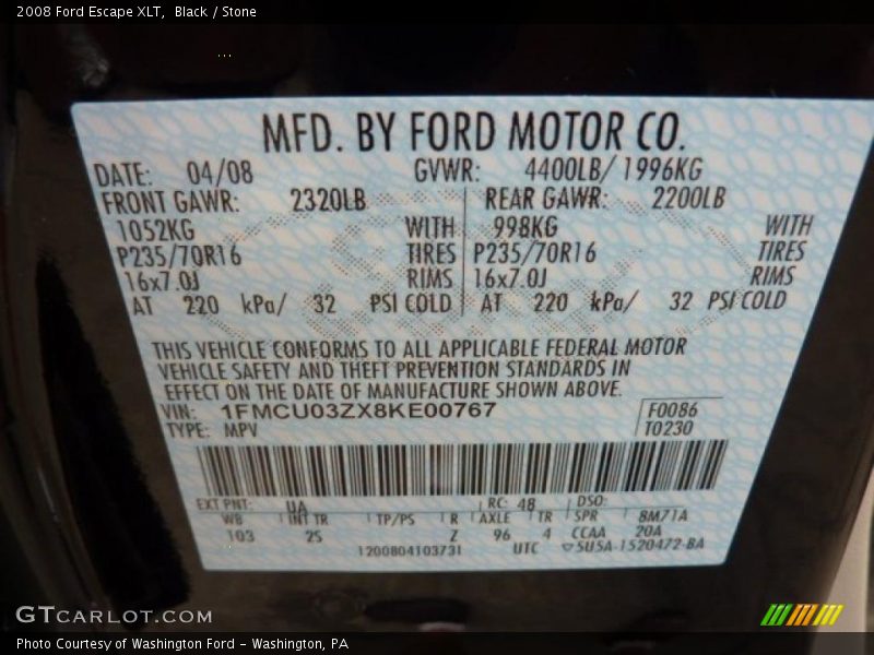 Black / Stone 2008 Ford Escape XLT