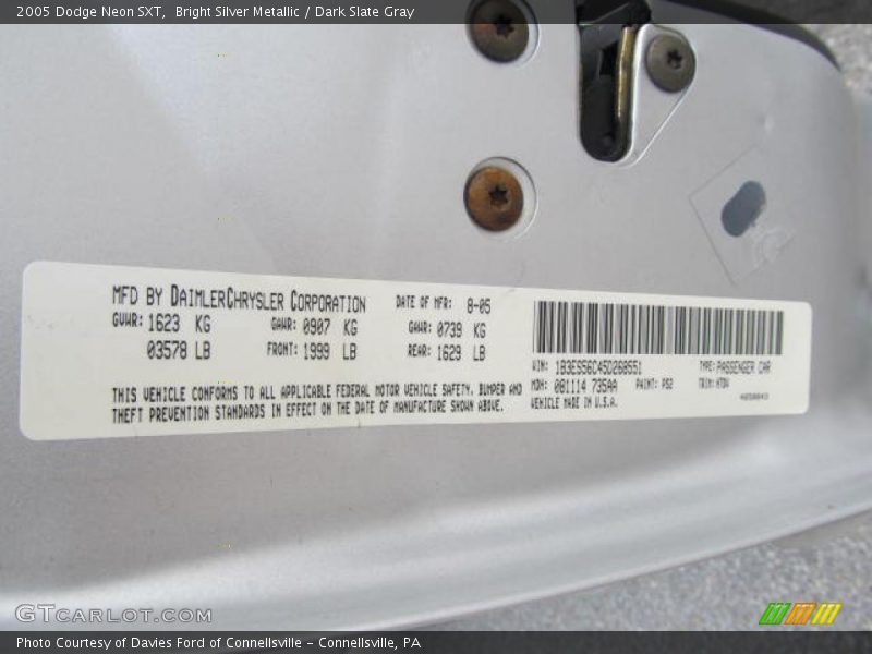 Bright Silver Metallic / Dark Slate Gray 2005 Dodge Neon SXT