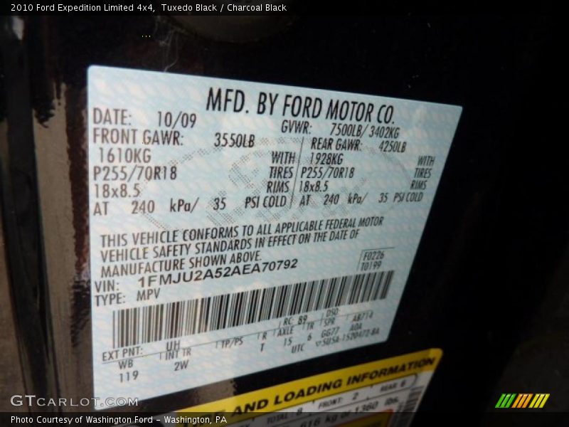 2010 Expedition Limited 4x4 Tuxedo Black Color Code UH
