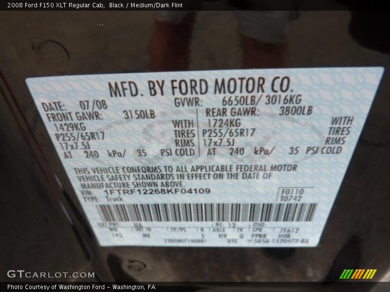 Black / Medium/Dark Flint 2008 Ford F150 XLT Regular Cab