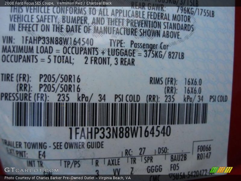 Vermillion Red / Charcoal Black 2008 Ford Focus SES Coupe