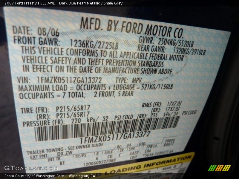 Dark Blue Pearl Metallic / Shale Grey 2007 Ford Freestyle SEL AWD