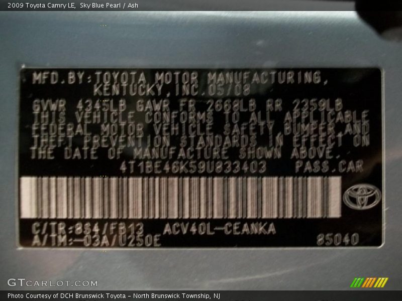 Sky Blue Pearl / Ash 2009 Toyota Camry LE