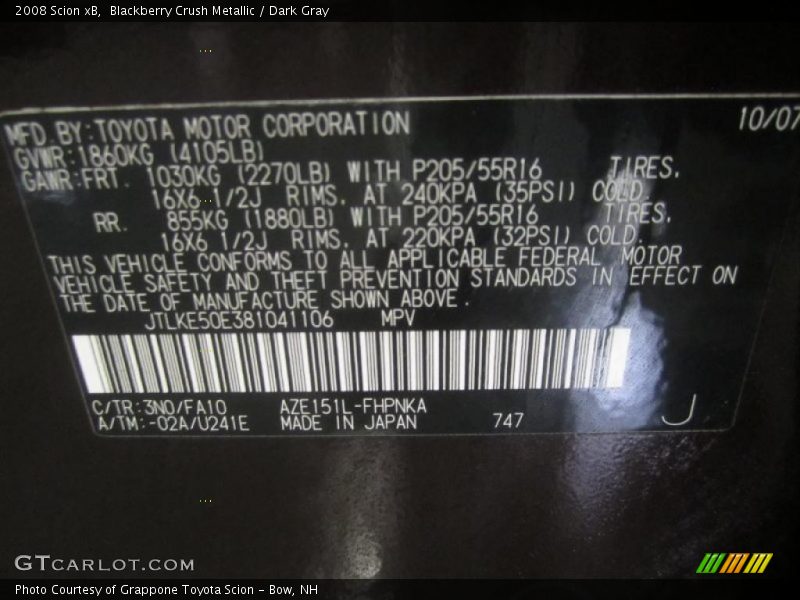 Blackberry Crush Metallic / Dark Gray 2008 Scion xB