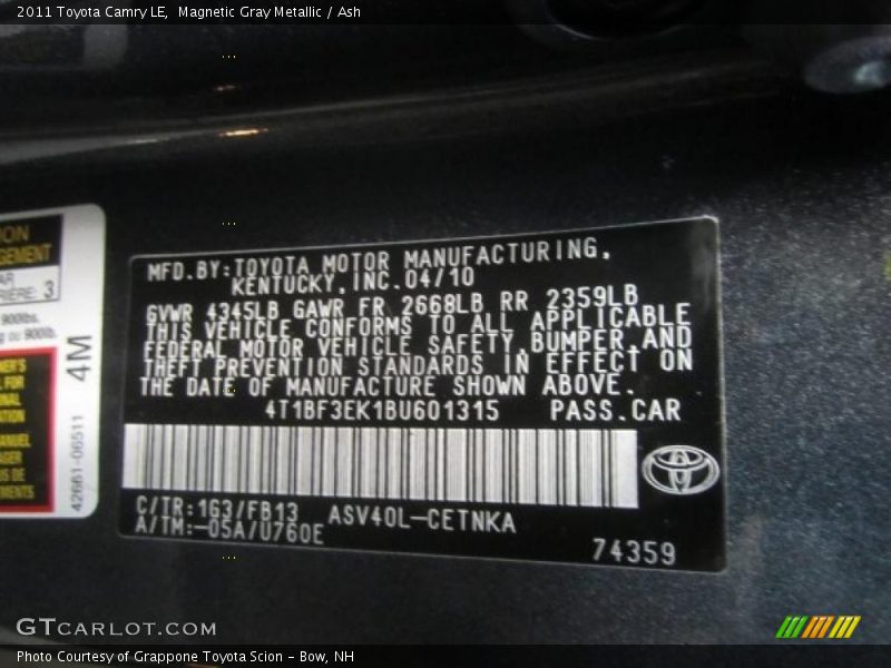Magnetic Gray Metallic / Ash 2011 Toyota Camry LE