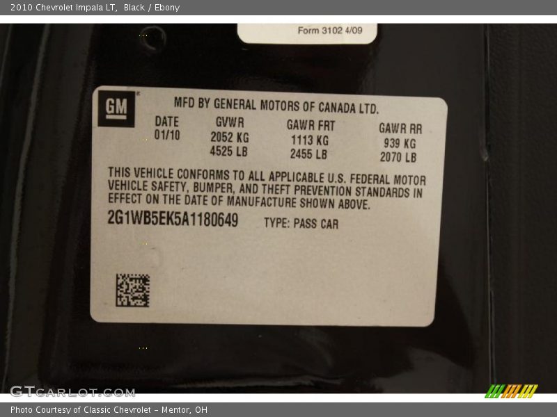 Black / Ebony 2010 Chevrolet Impala LT