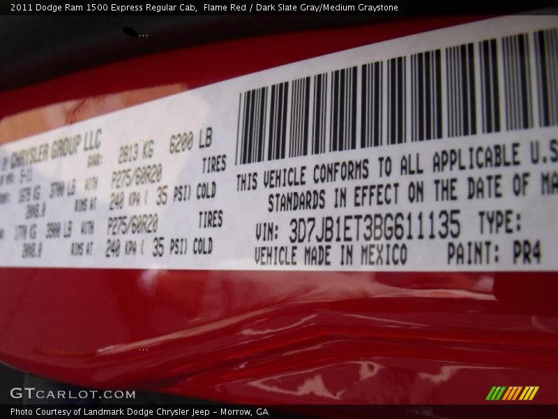 2011 Ram 1500 Express Regular Cab Flame Red Color Code PR4