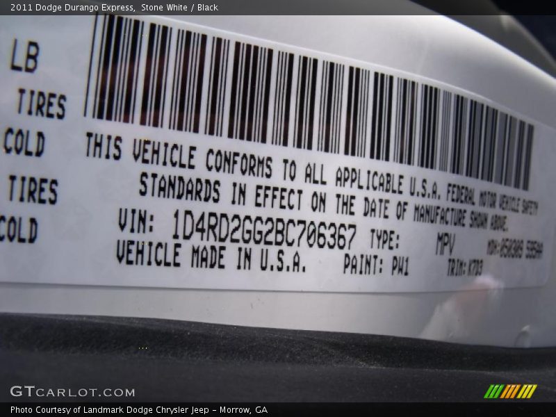 Stone White / Black 2011 Dodge Durango Express