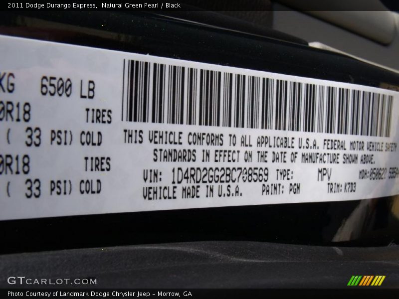 Natural Green Pearl / Black 2011 Dodge Durango Express