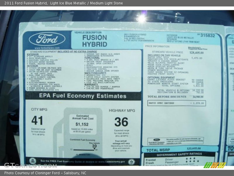  2011 Fusion Hybrid Window Sticker