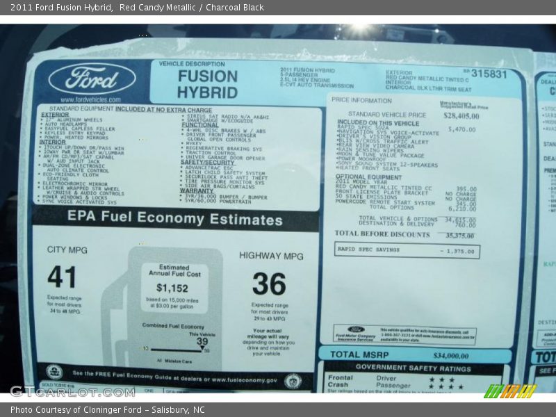  2011 Fusion Hybrid Window Sticker