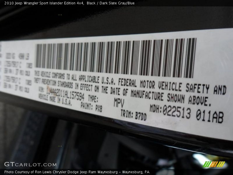 Black / Dark Slate Gray/Blue 2010 Jeep Wrangler Sport Islander Edition 4x4