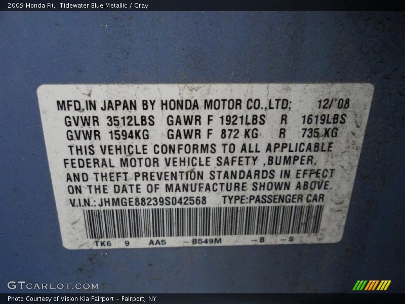 2009 Fit  Tidewater Blue Metallic Color Code B549M