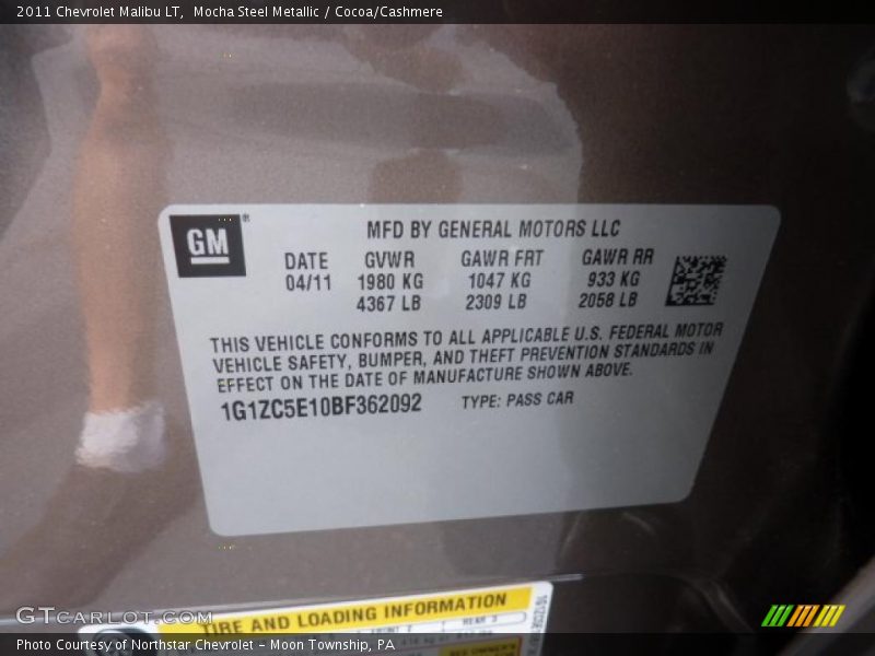 Mocha Steel Metallic / Cocoa/Cashmere 2011 Chevrolet Malibu LT