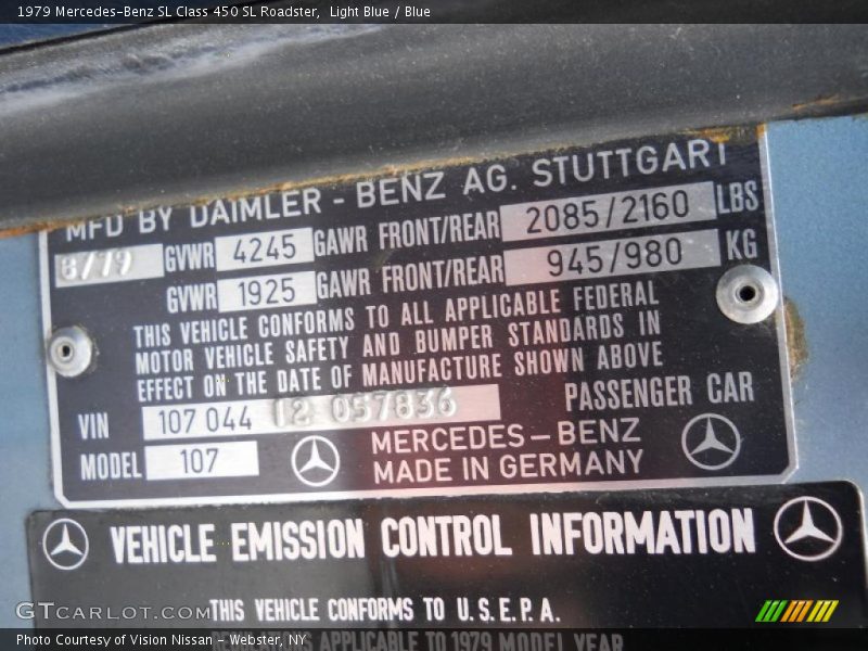 Info Tag of 1979 SL Class 450 SL Roadster