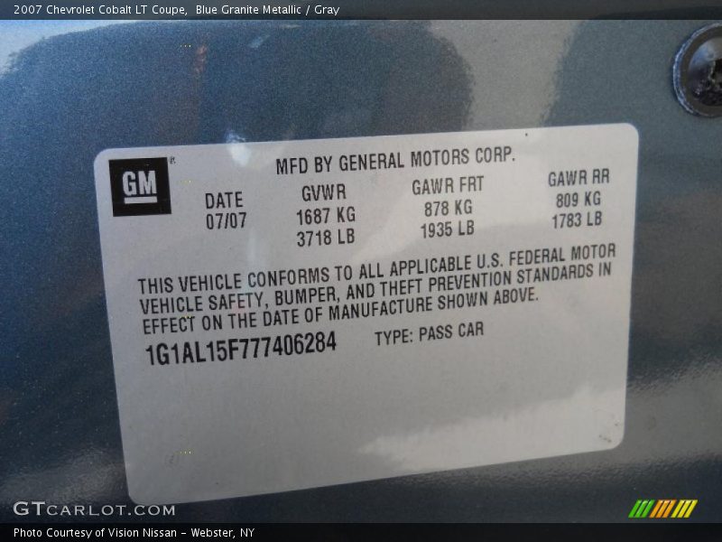 Blue Granite Metallic / Gray 2007 Chevrolet Cobalt LT Coupe