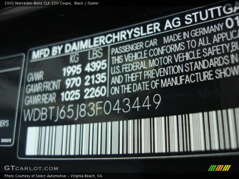 Black / Oyster 2003 Mercedes-Benz CLK 320 Coupe