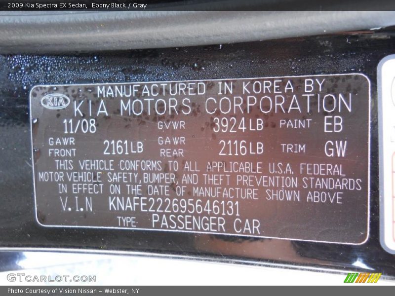 Ebony Black / Gray 2009 Kia Spectra EX Sedan