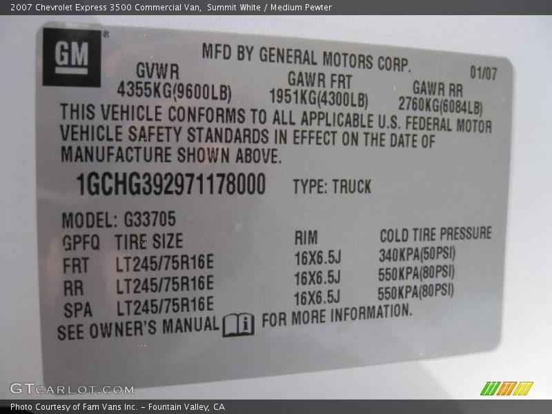 Summit White / Medium Pewter 2007 Chevrolet Express 3500 Commercial Van