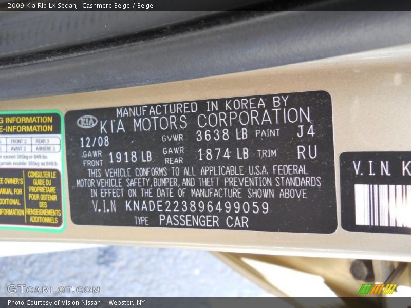 Cashmere Beige / Beige 2009 Kia Rio LX Sedan