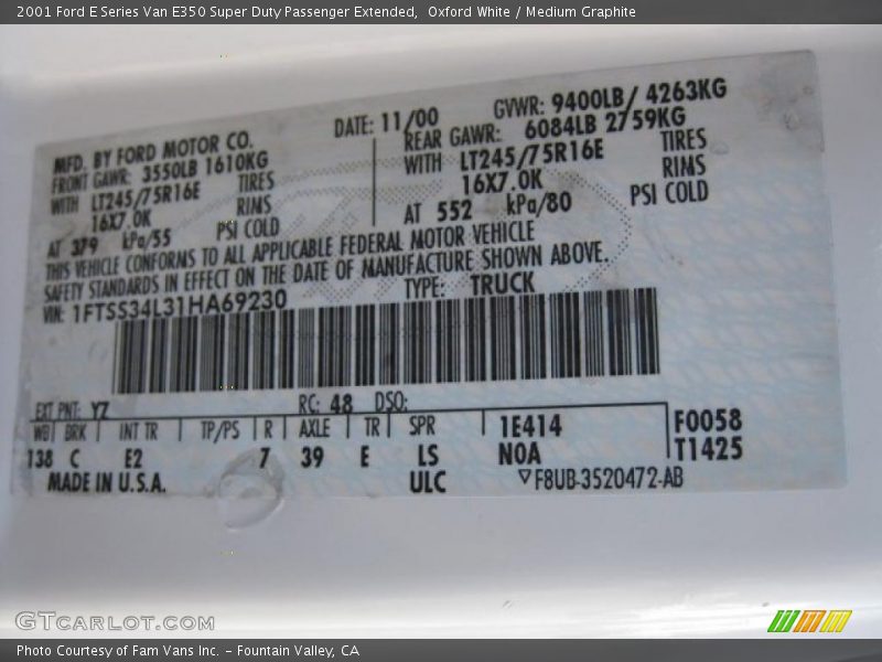 Oxford White / Medium Graphite 2001 Ford E Series Van E350 Super Duty Passenger Extended