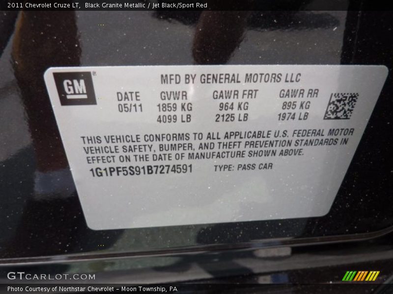 Black Granite Metallic / Jet Black/Sport Red 2011 Chevrolet Cruze LT