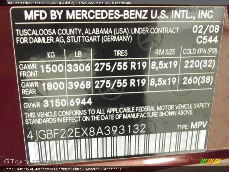 Barolo Red Metallic / Macadamia 2008 Mercedes-Benz GL 320 CDI 4Matic