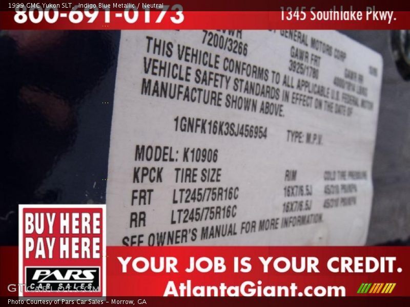 Indigo Blue Metallic / Neutral 1999 GMC Yukon SLT