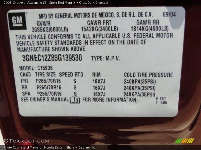 Sport Red Metallic / Gray/Dark Charcoal 2005 Chevrolet Avalanche LT