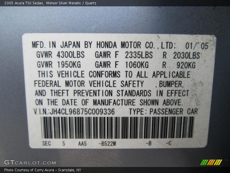 Meteor Silver Metallic / Quartz 2005 Acura TSX Sedan