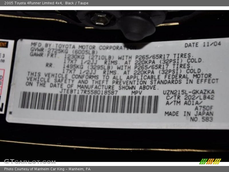 Black / Taupe 2005 Toyota 4Runner Limited 4x4