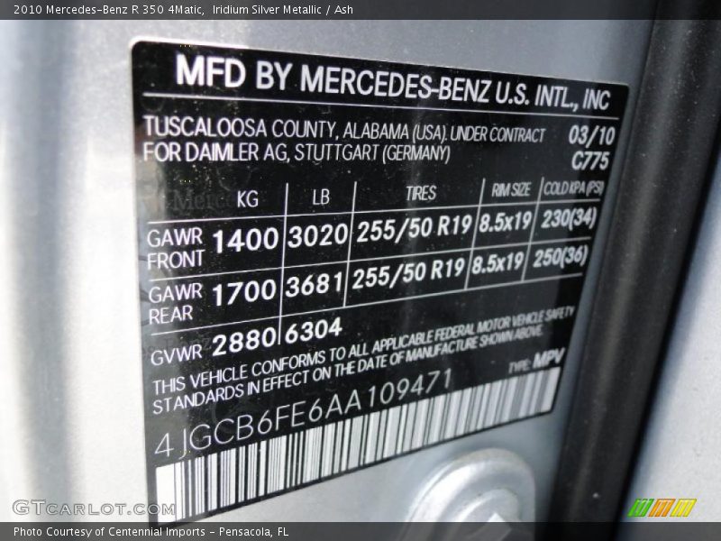 2010 R 350 4Matic Iridium Silver Metallic Color Code 775