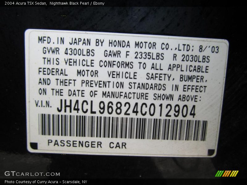 Nighthawk Black Pearl / Ebony 2004 Acura TSX Sedan