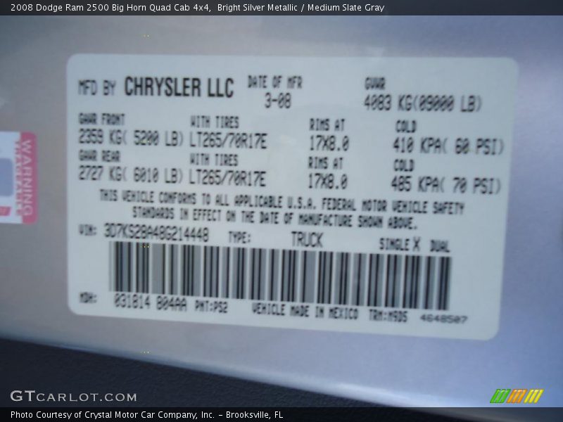 Bright Silver Metallic / Medium Slate Gray 2008 Dodge Ram 2500 Big Horn Quad Cab 4x4