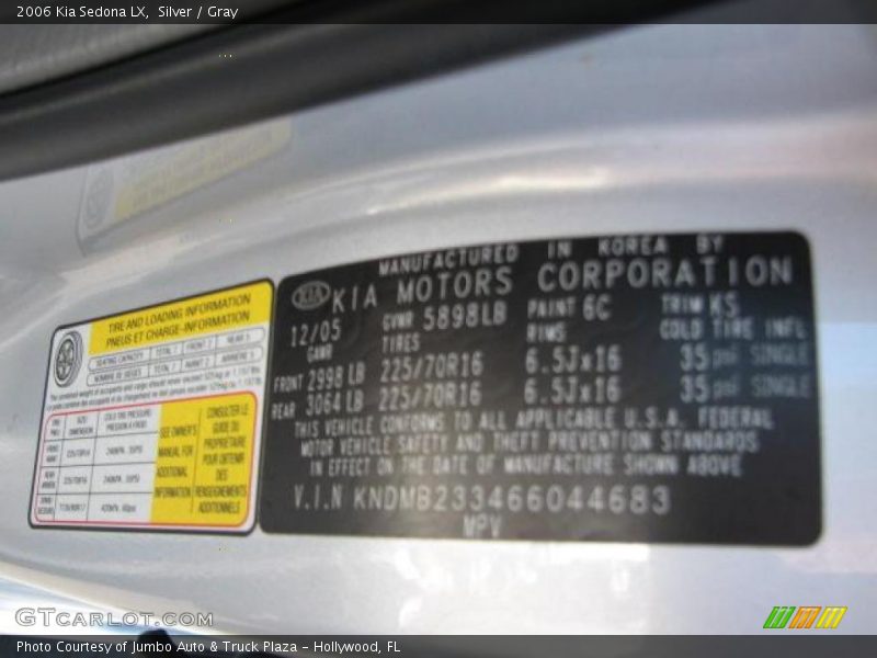 Silver / Gray 2006 Kia Sedona LX