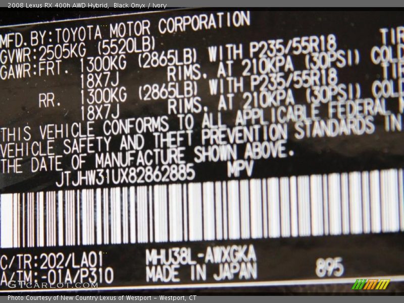 Black Onyx / Ivory 2008 Lexus RX 400h AWD Hybrid