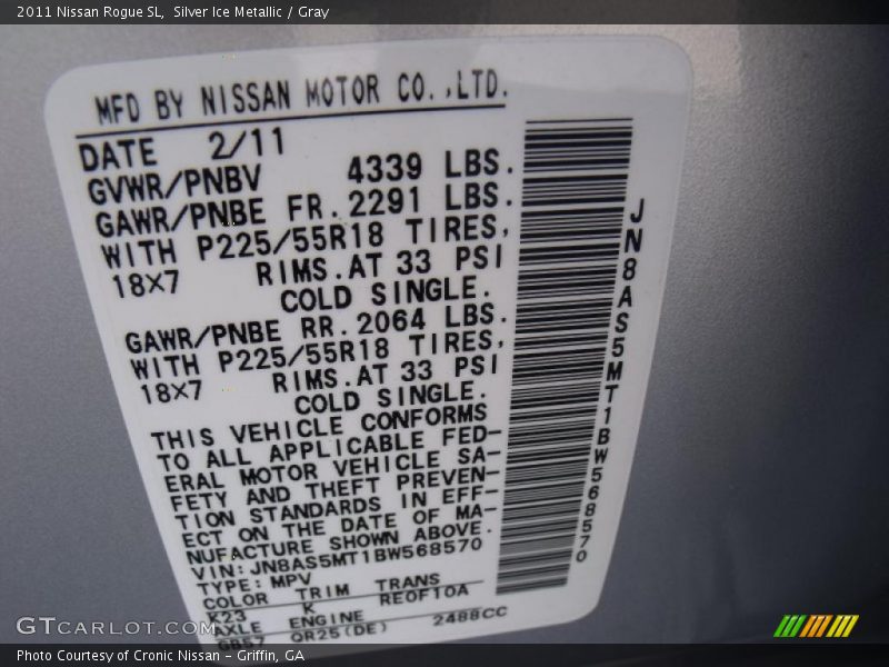 Silver Ice Metallic / Gray 2011 Nissan Rogue SL