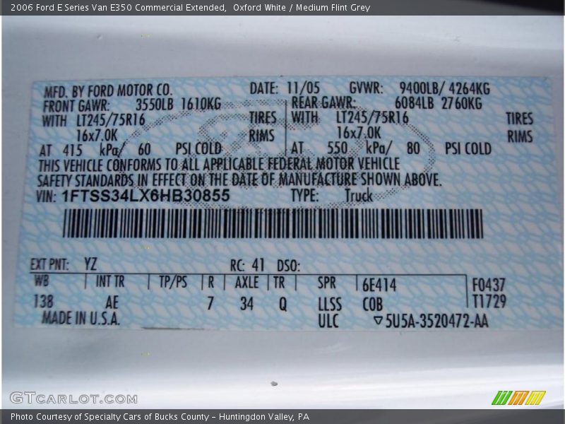 Oxford White / Medium Flint Grey 2006 Ford E Series Van E350 Commercial Extended