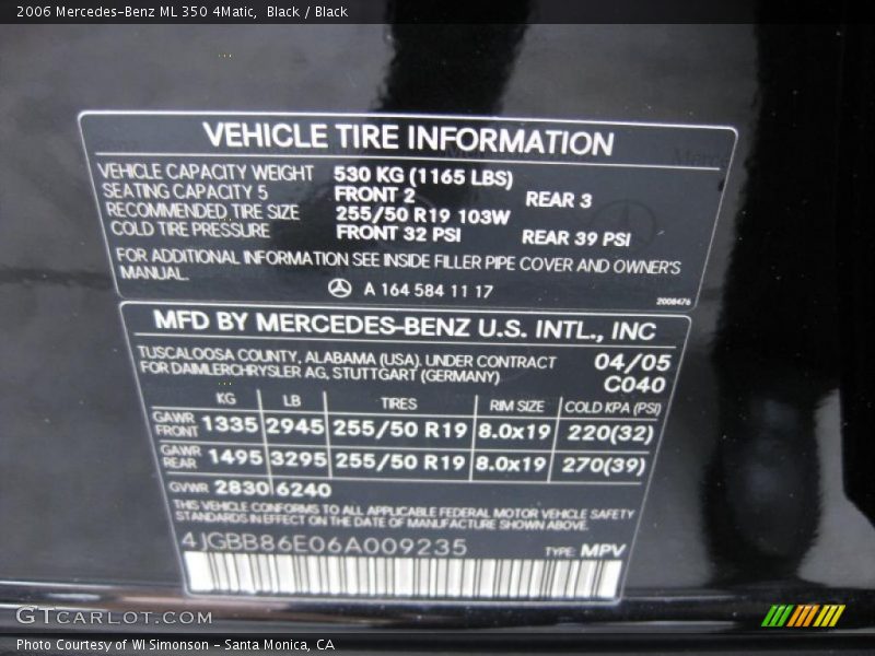Black / Black 2006 Mercedes-Benz ML 350 4Matic