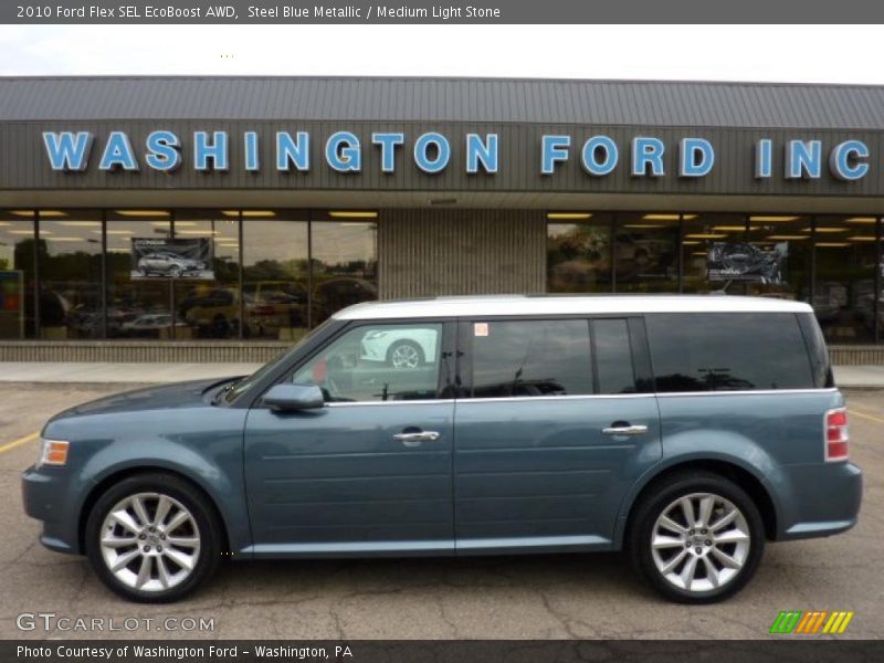 Steel Blue Metallic / Medium Light Stone 2010 Ford Flex SEL EcoBoost AWD