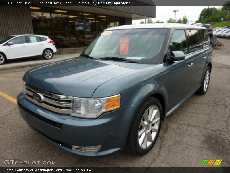 Steel Blue Metallic / Medium Light Stone 2010 Ford Flex SEL EcoBoost AWD