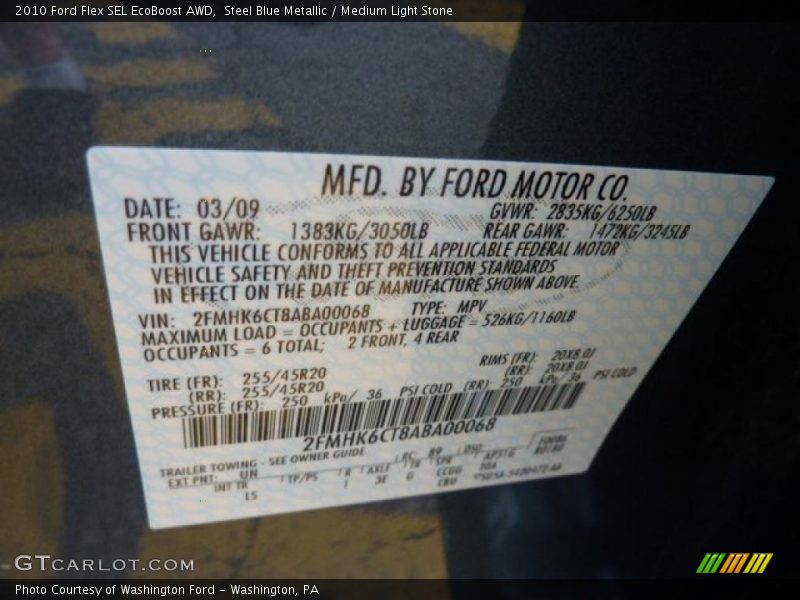 Steel Blue Metallic / Medium Light Stone 2010 Ford Flex SEL EcoBoost AWD