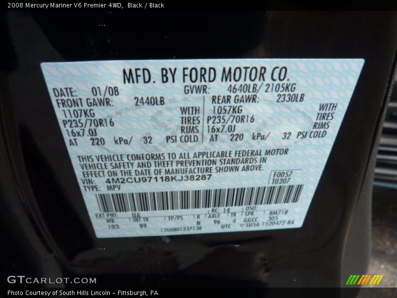 Black / Black 2008 Mercury Mariner V6 Premier 4WD