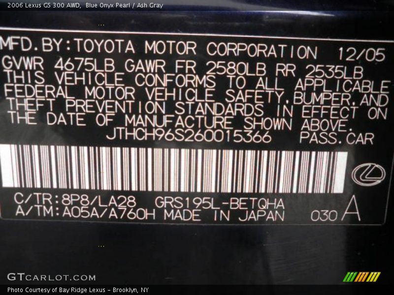Blue Onyx Pearl / Ash Gray 2006 Lexus GS 300 AWD