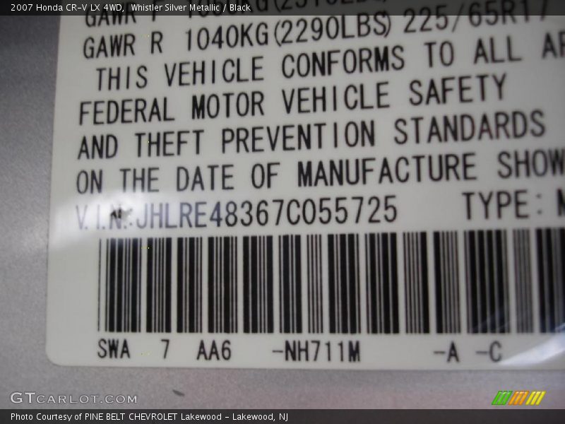 Whistler Silver Metallic / Black 2007 Honda CR-V LX 4WD